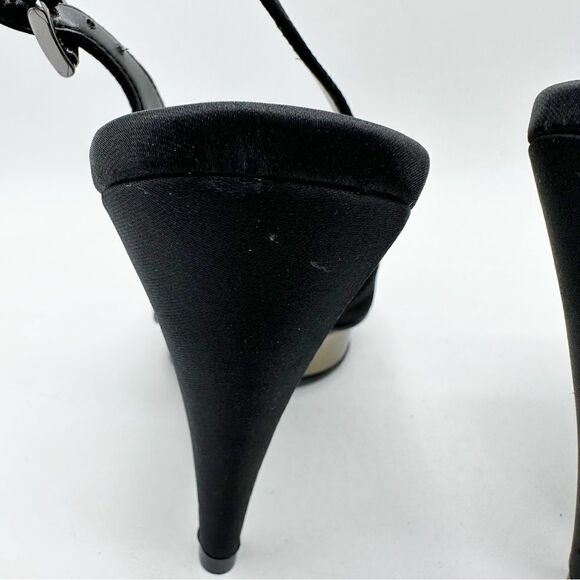 BCBGMaxAzria Black Satin Jeweled Sandals w/Mirrored Platform Cone Heel‎ Sz 8 38 - Picture 6 of 15